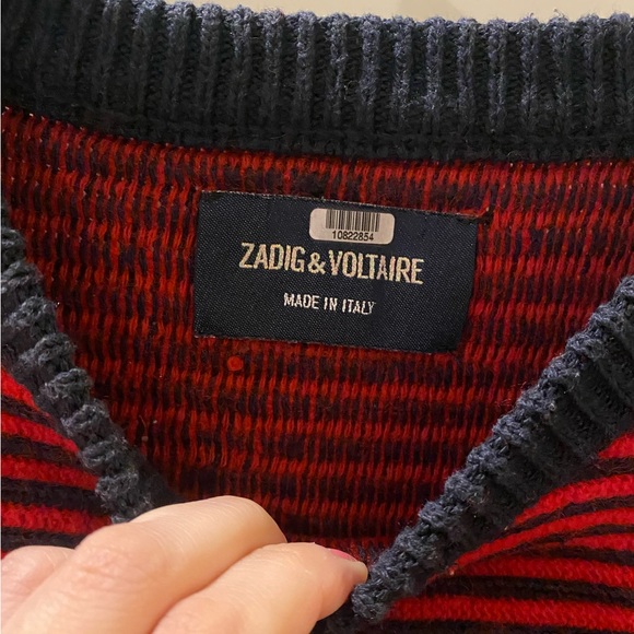 Red and Navy striped long sleeve sweater - Picture 4 of 6